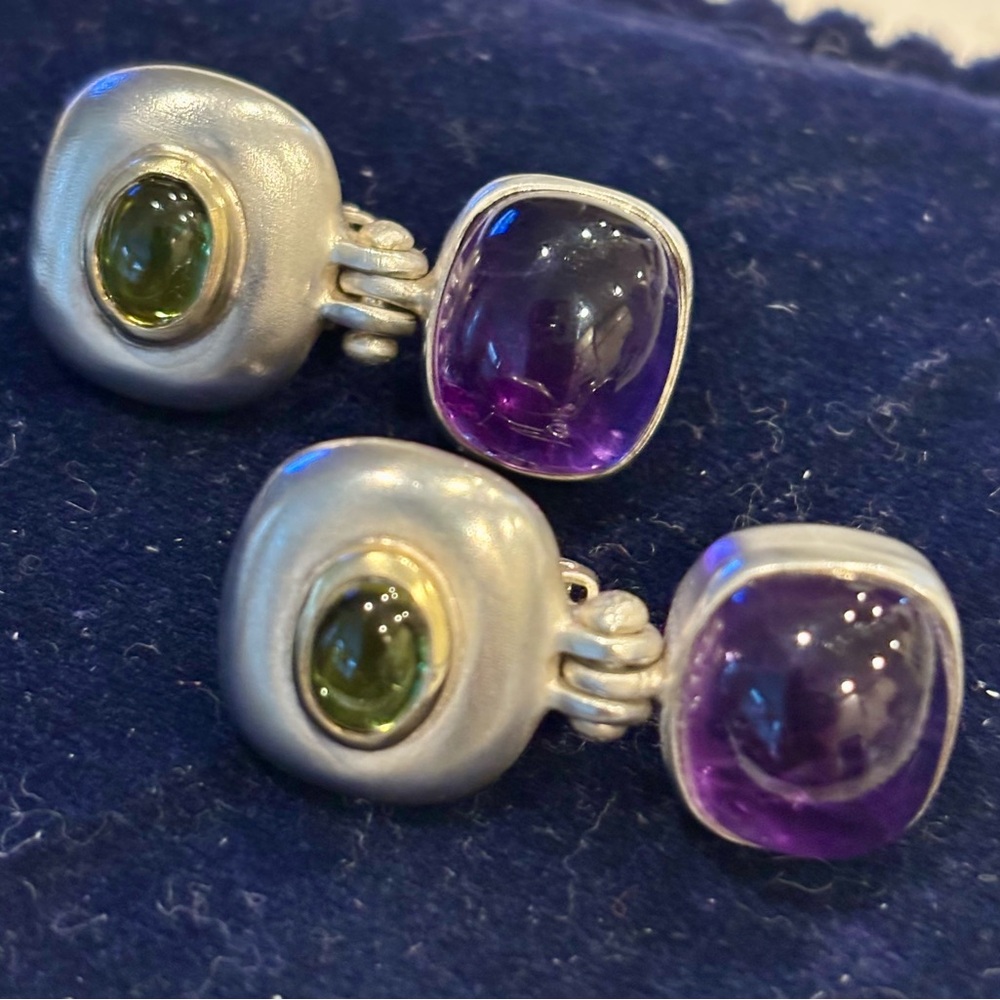Vintage Mark Spirito Amethyst, Peridot, Sterling Silver Earrings.